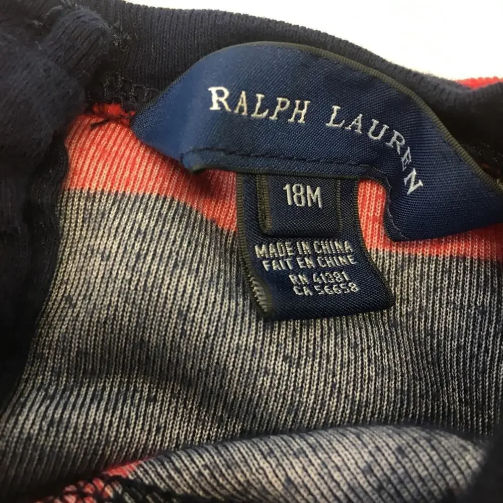 Ralph Lauren Dress sz 18 m Red and Blue Stripe Long Sleeve Tunic Dress Velour